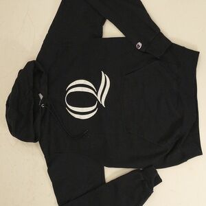 Quinnipac Hoodie Navy Blue Sweatshirt by Champion White Satin Q  38" chest mrk S